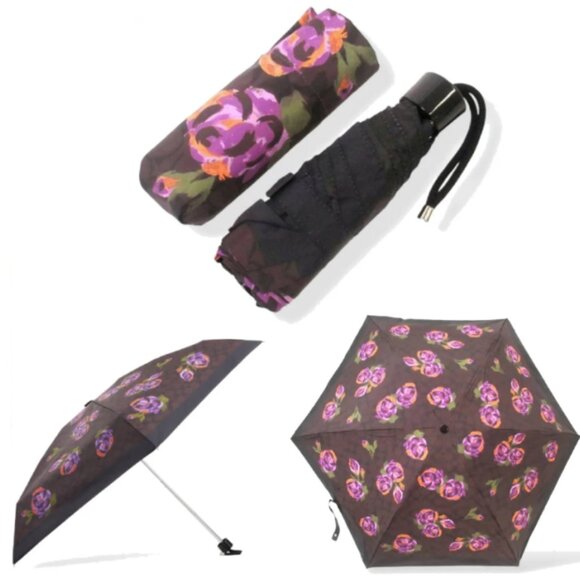 NEW Coach Signature Rose Print Brown Purple Iris UV Protection Mini Umbrella - Picture 1 of 10